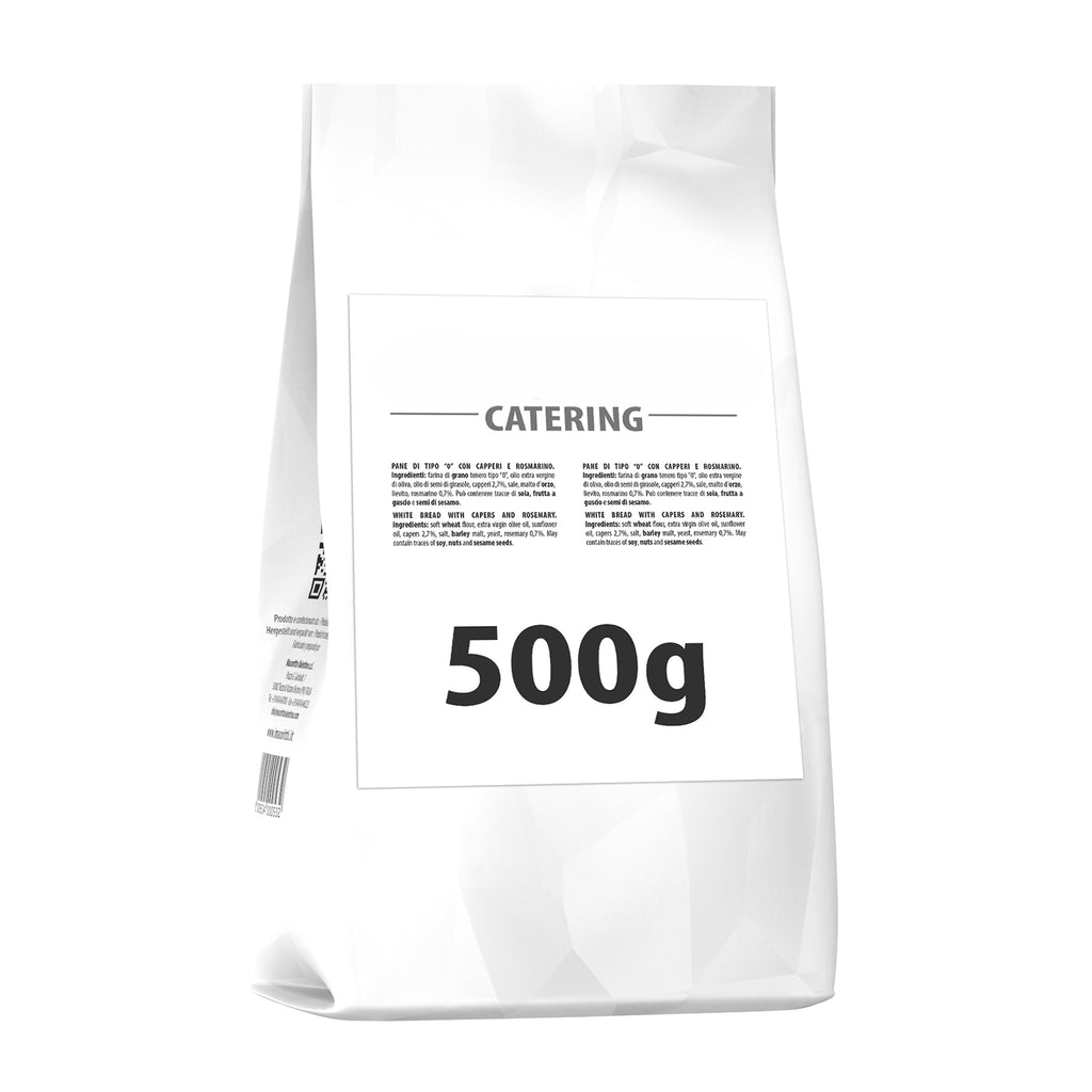 I Macoritti Catering breadsticks with capers and rosemary 500g bulk pack front view with product label