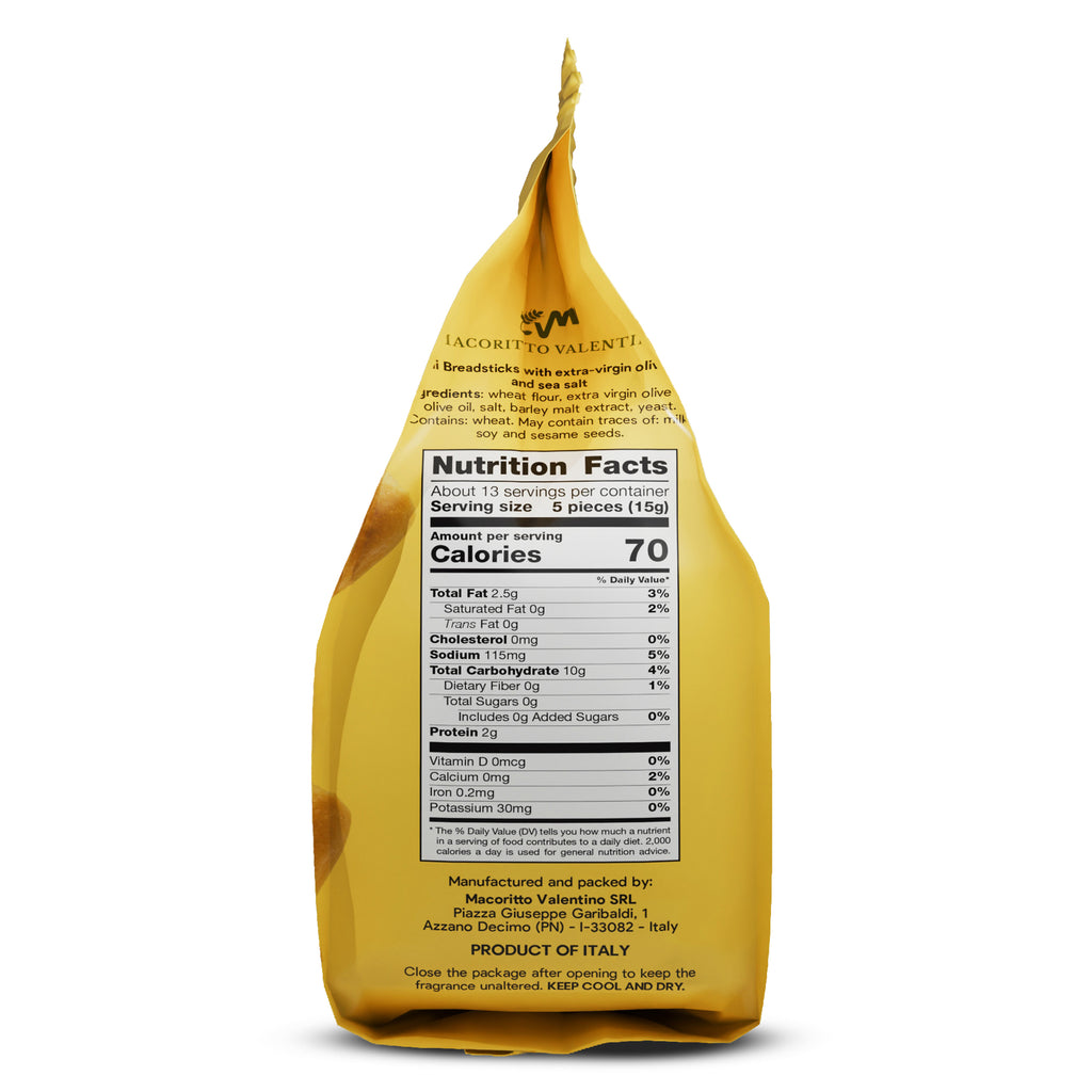 I Macoritti Italian Grissini Bites Original Taste nutrition facts side panel