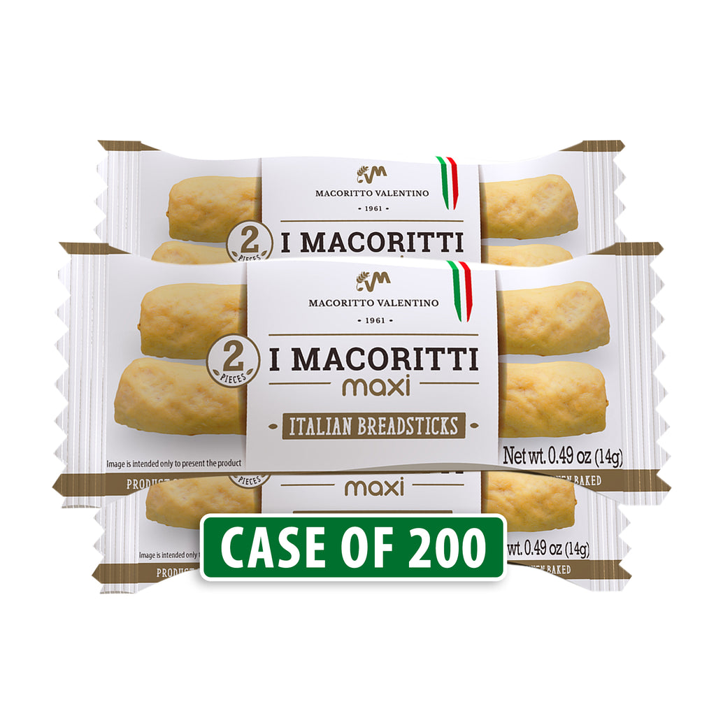 I Macoritti Maxi Italian breadsticks snack pack front 14g case of 200