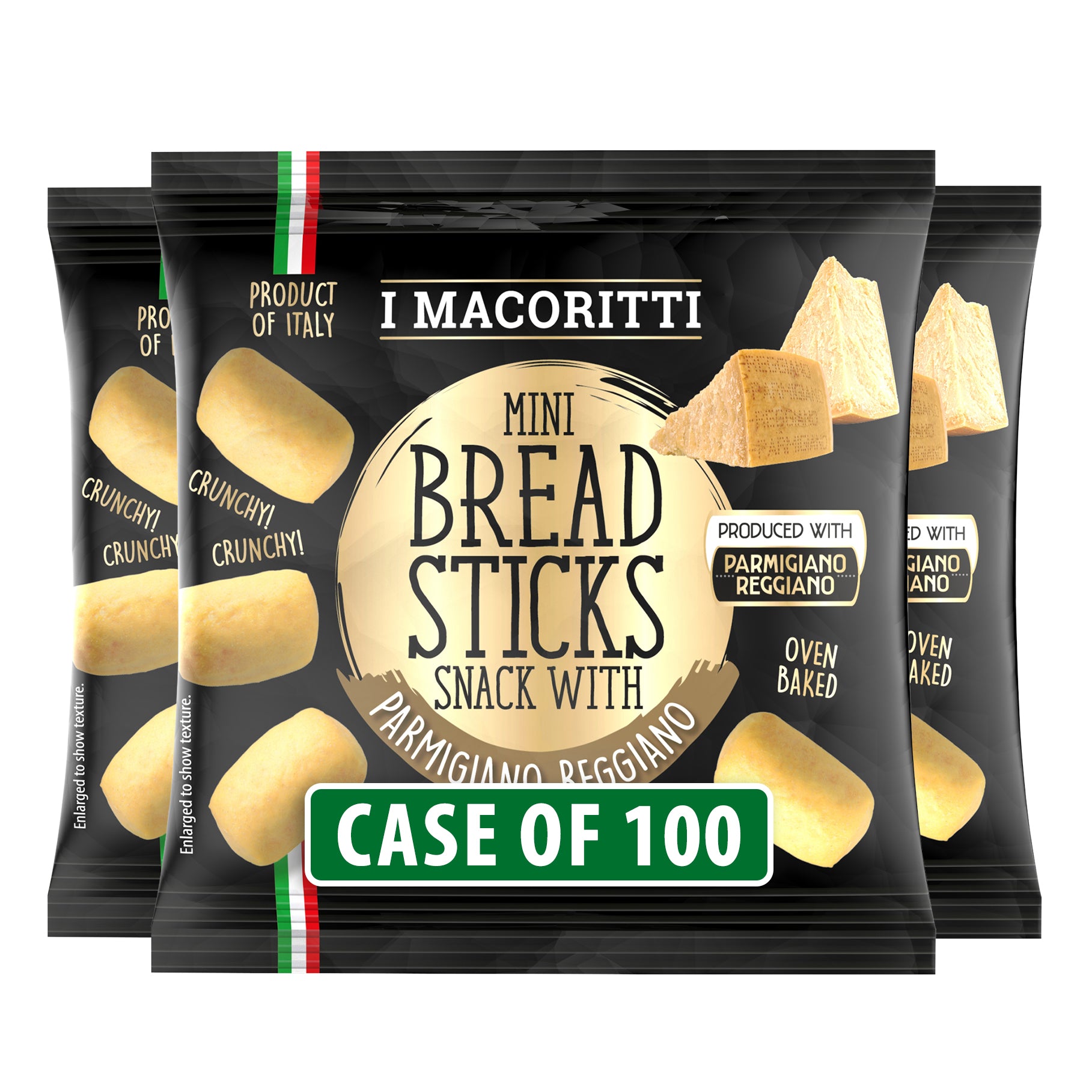 I Macoritti mini breadsticks snack with Parmigiano Reggiano cheese front pack 20g case of 100